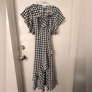 Unique Vintage Luella Cascading Ruffle houndstooth Wrap Dress